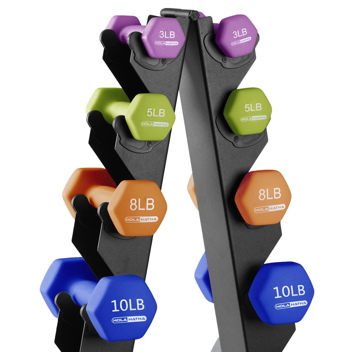 3, 5, 8, 10, & 12 lb Neoprene Hexagon Dumbbell Weight Set with Stand H265