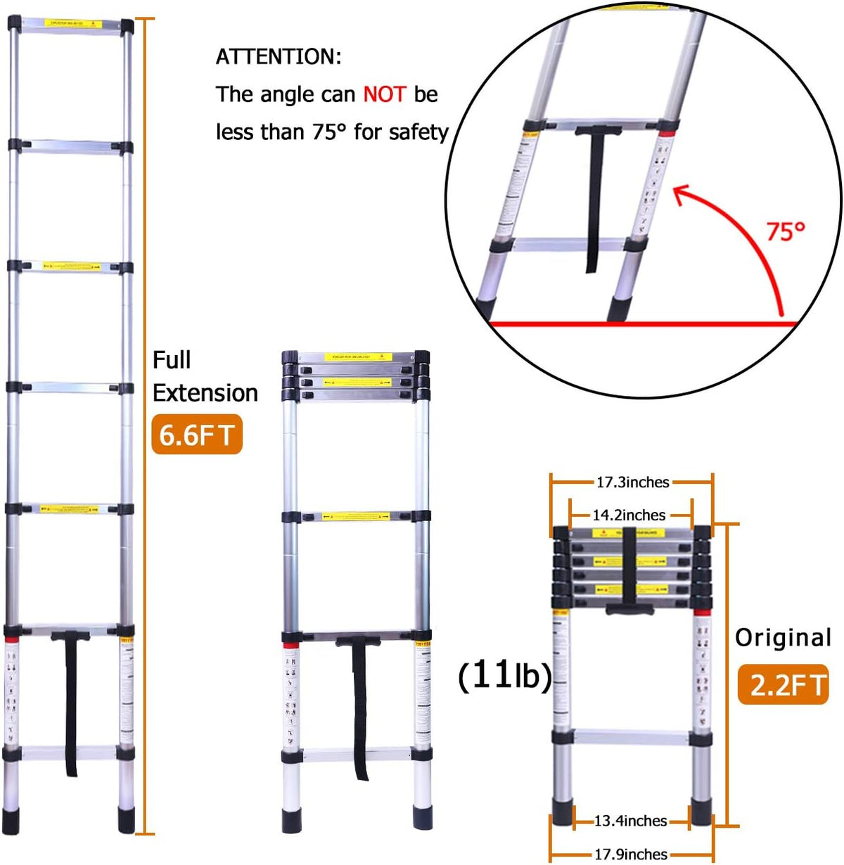 6.6FT Aluminum Telescoping Ladder L141994