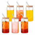 Can Shaped Glass Cups with Bamboo Lids and Glass Straw 6pcs L8589