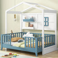 Twin Wood House Bed with 2 Shelves and Guardrail D10477