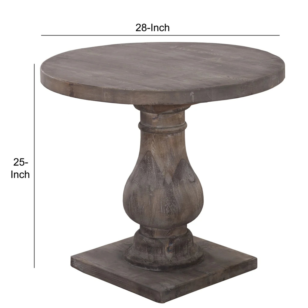 Brown Round Wood End Table with Pedestal Base S9039