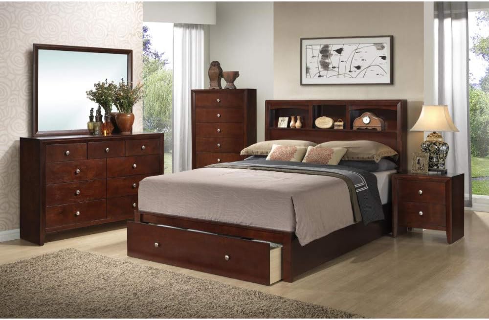 Brown Cal King Wooden Bed With Storage F513