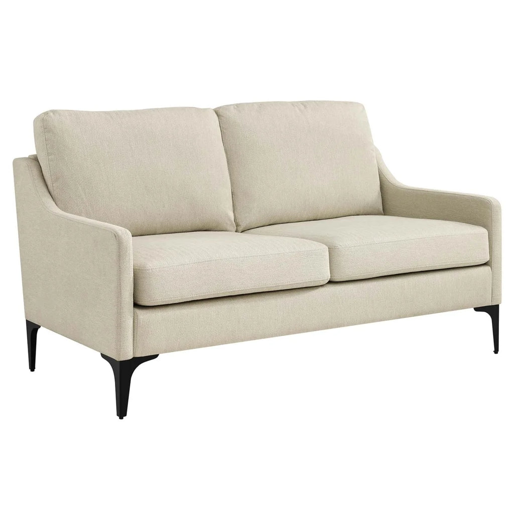 Beige Upholstered Fabric Loveseat E4567