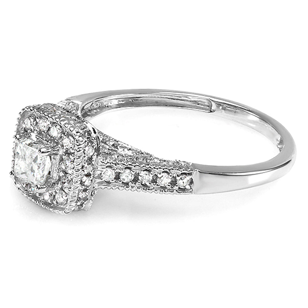 14k White Gold Princess Diamond Halo Engagement Ring G495