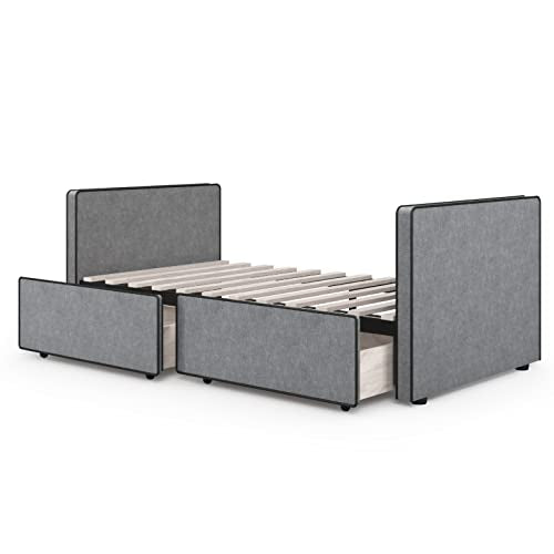 Twin Size Platform Bed Frame with 2 Storage Drawers in Gray Fabric G82666