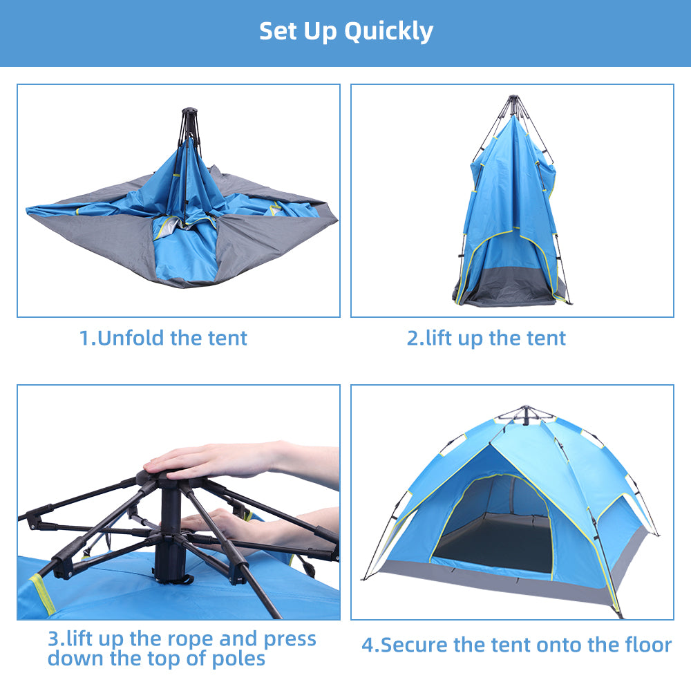 Waterproof Instant Pop Up Double-Deck Tow-Door Camping Tent D172