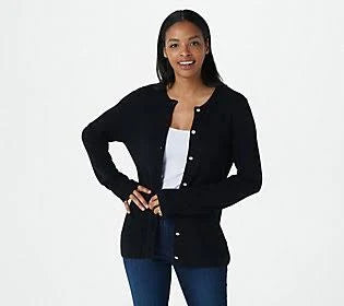 Black Rib Knit Button Front Cardigan D965