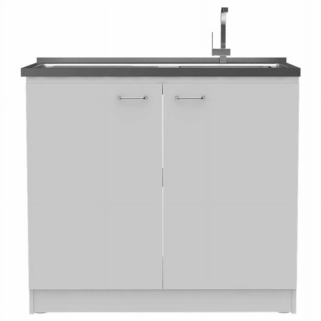 White Modern Engineered Wood Utility Sink with Cabinet G186623