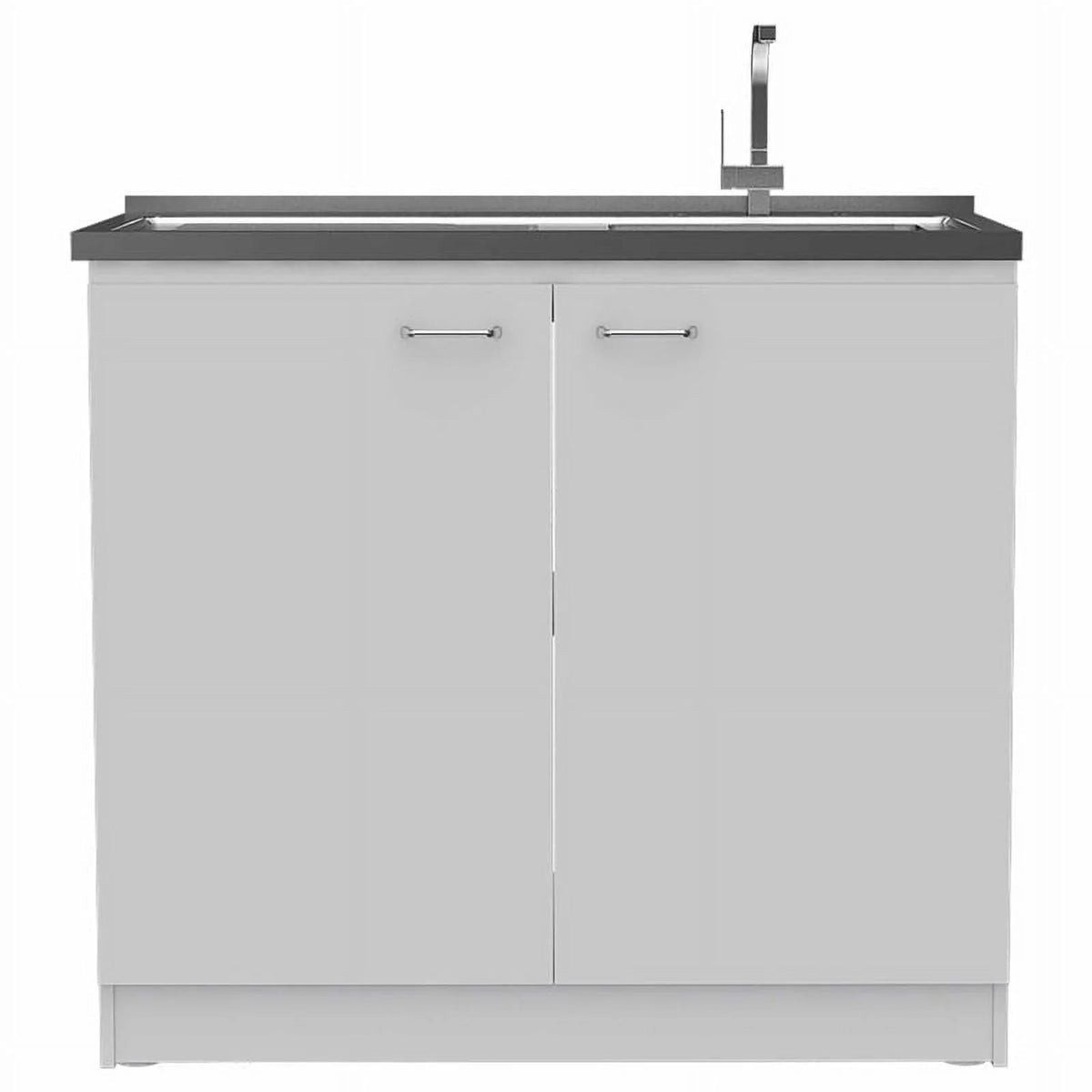 White Modern Engineered Wood Utility Sink with Cabinet G186623