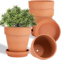 4 Pack 6 Inch Brown Terra Cotta Clay Plant Pot with Saucer Q789
