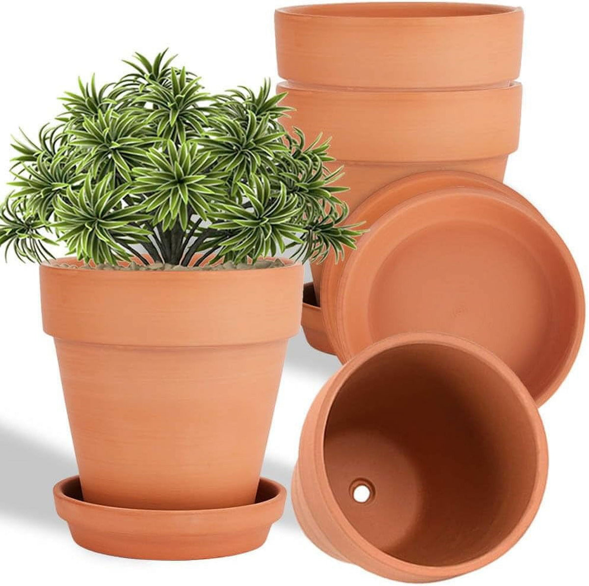 4 Pack 6 Inch Brown Terra Cotta Clay Plant Pot with Saucer Q789