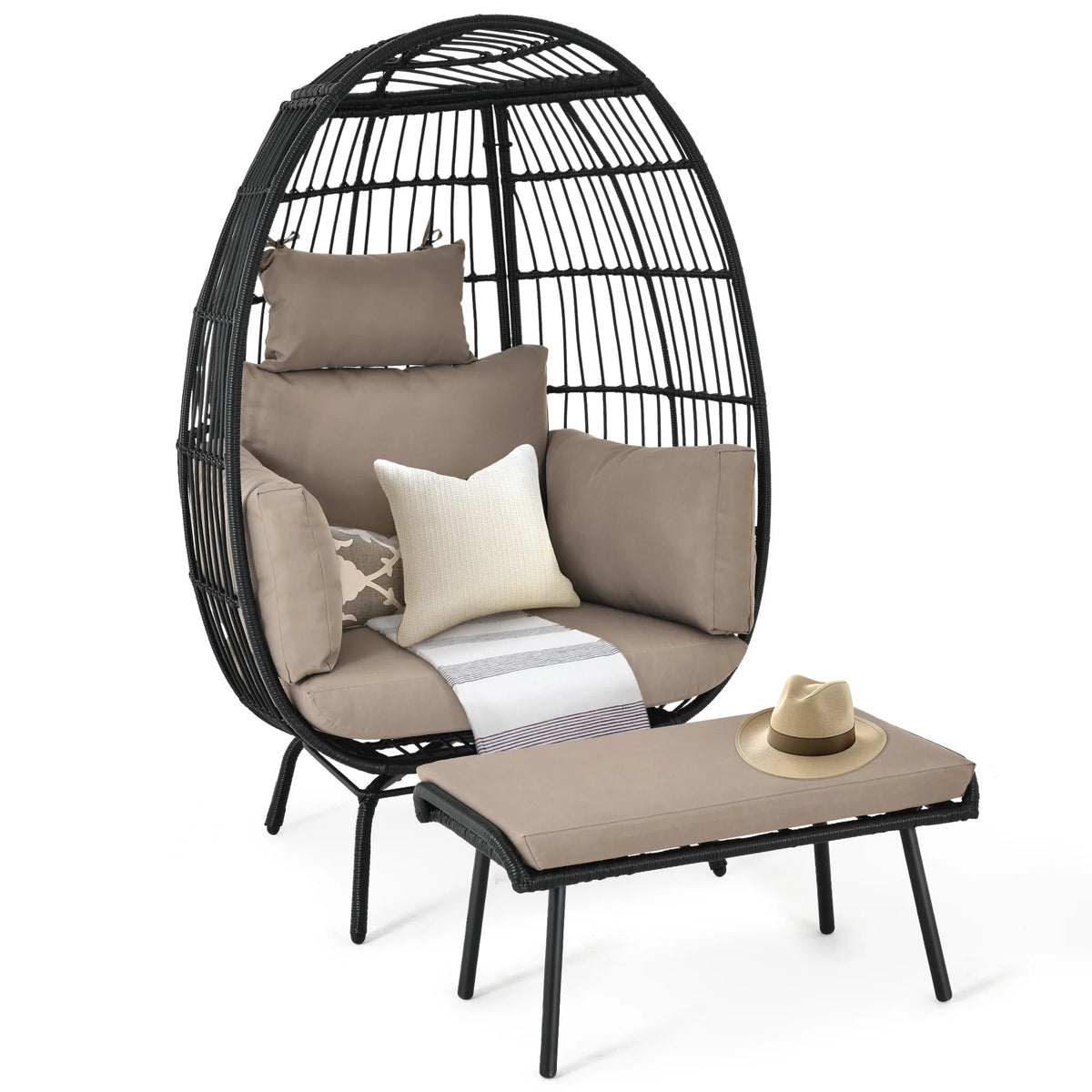 Wicker Egg Chair with Ottoman, Stand, Cushions K79232