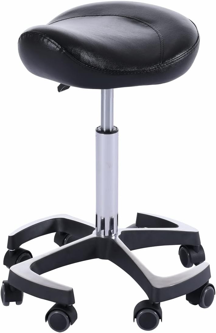 Hydraulic Saddle Stool with Wheels Height Adjustable Ergonomic Rolling Swivel Chair N160815