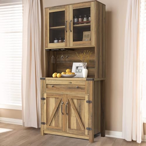 72 inch Tall Kitchen Pantry Cabinet Storage Hutch with Countertop and Doors B176073