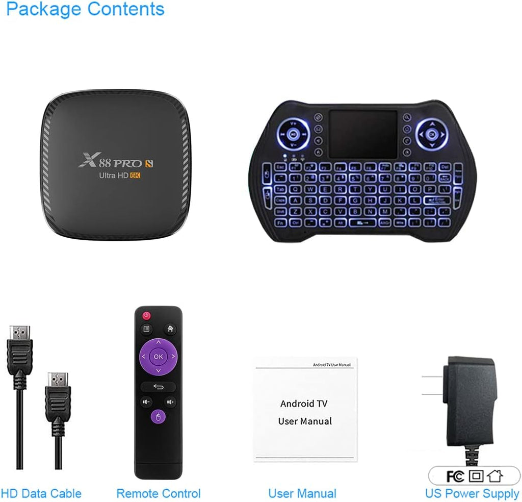 Smart TV Box with Mini Wireless Backlit Keyboard, 4G RAM 64G ROM, USB 3.0, Ultra HD 6K, HDR 10+, Dual Band WiFi, BT4.2, Android 11.0, Pack of 2 B812