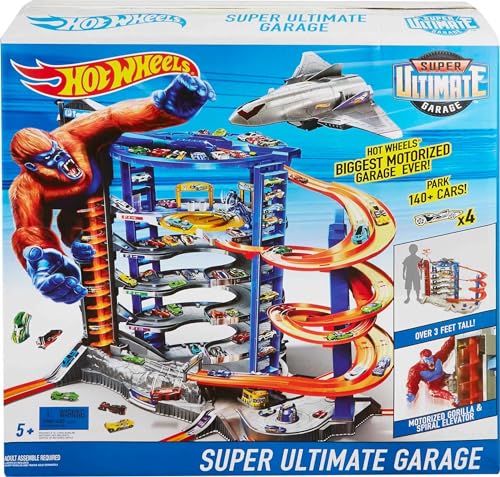 Hot Wheels Toy Car Track Set & 4 1:64 Scale Cars K53285