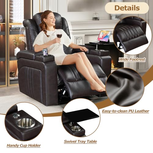 Brown Power Recliner with Power Adjustable Headrest, Wireless Charging Device, USB Port, Storage Arms, Cup Holder and Swivel Tray Table T954625