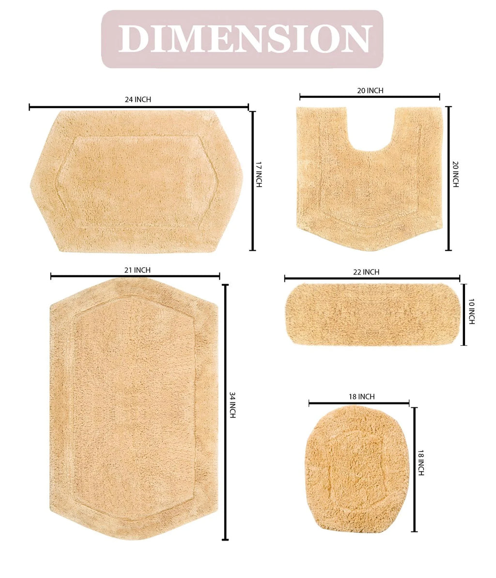 100% Cotton Tufted Bath Rug, 5 Piece Set, Yellow L65530