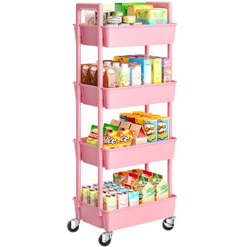 White 3 Tier Plastic Rolling Cart with Lockable Wheels B8386