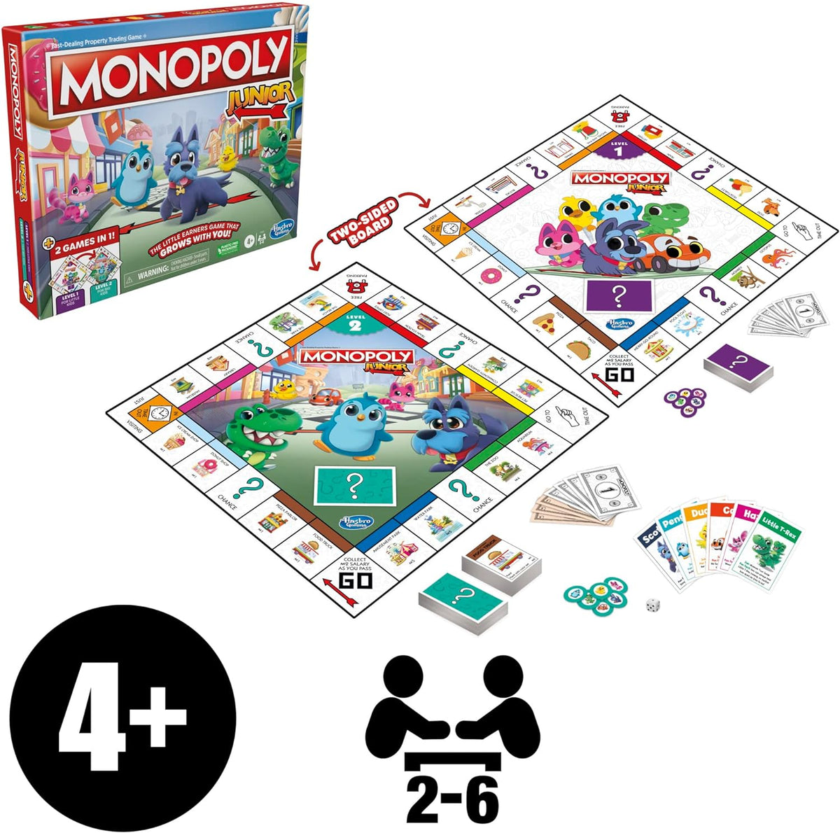 Monopoly Junior Board Game, 2-Sided Gameboard, 2 Games in 1 L129611