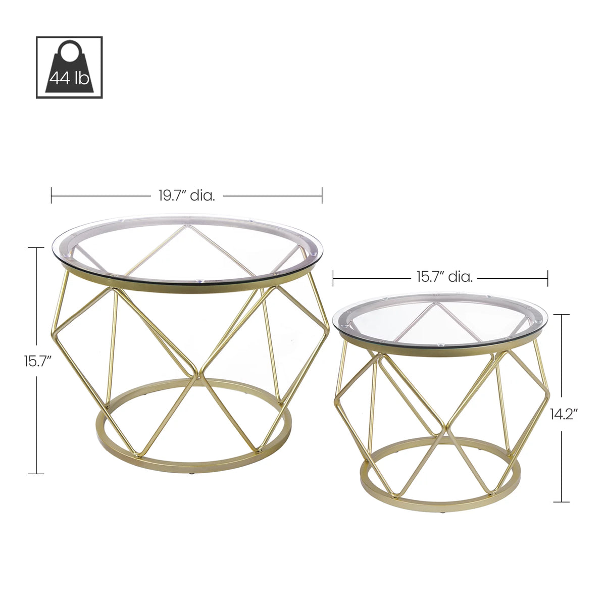 Round Coffee Table Set of 2 with Tempered Glass Top M529