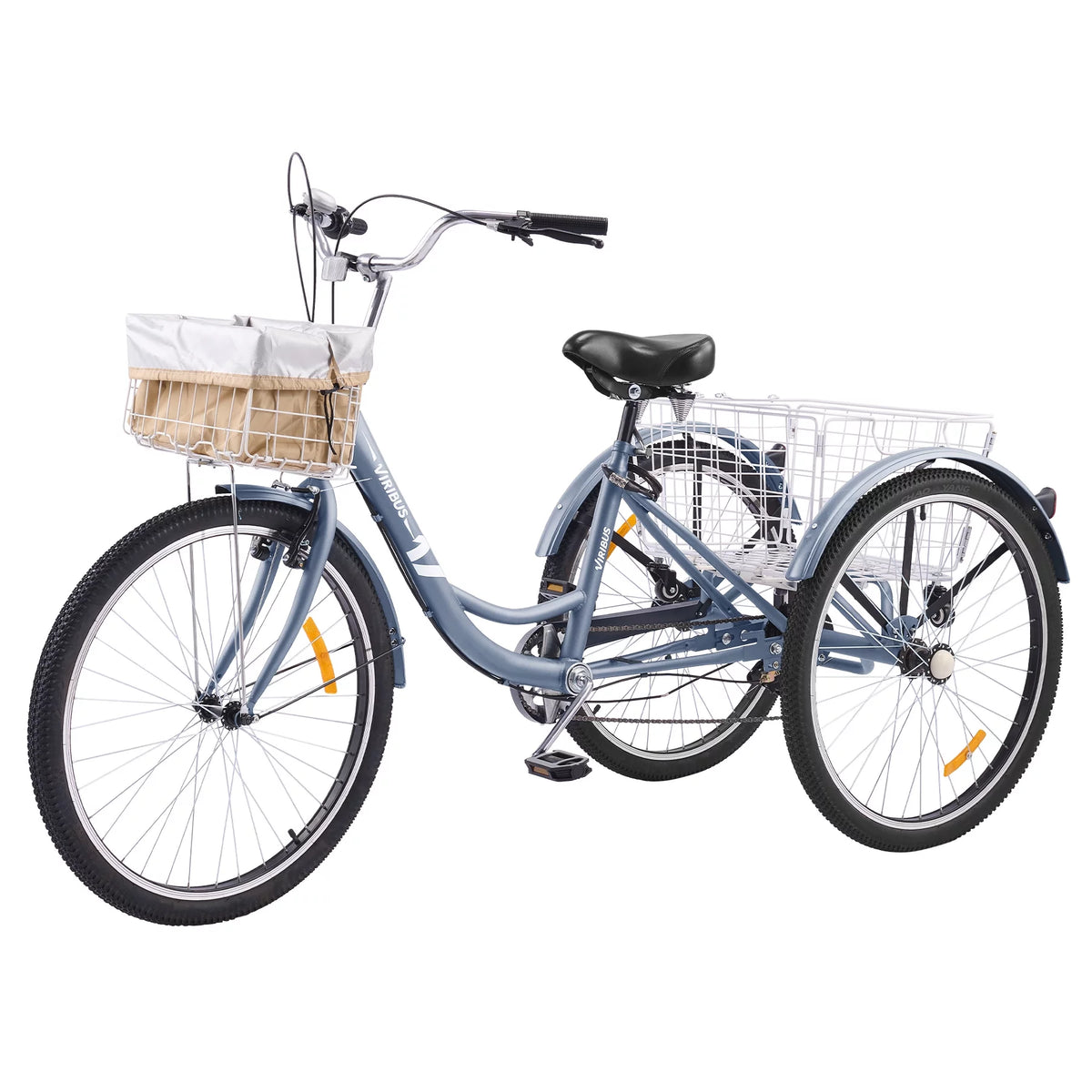 24 Inch 7 Speed Adult Trike with Adjustable Seat and 2 Baskets Matte Gray B455276