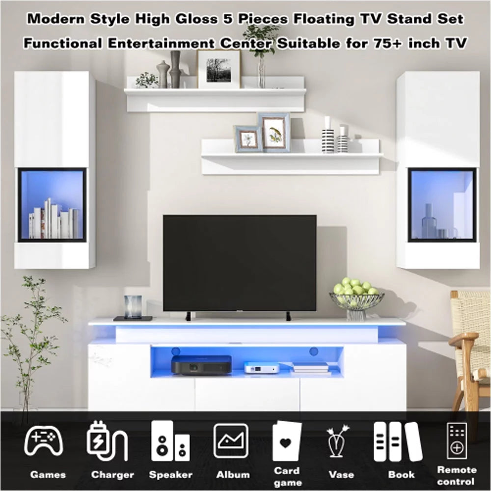 White 5 Pieces Wall Mounted Floating TV Stand Set E607083