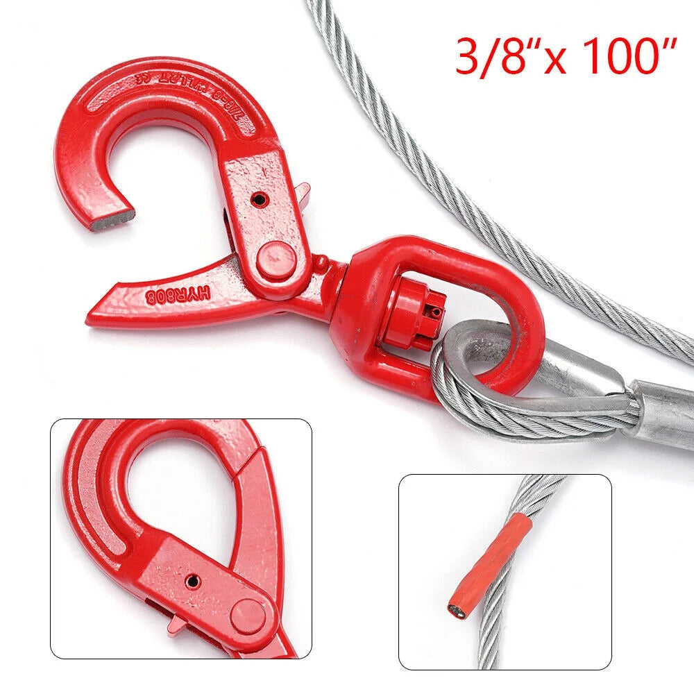 3/8" x 100" Wire Rope Steel Winch Cable with Swivel Hook H318