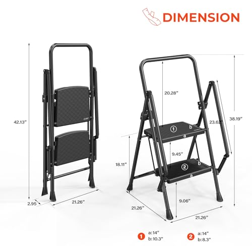 3 Step Folding Ladder with Handrails Black I86774