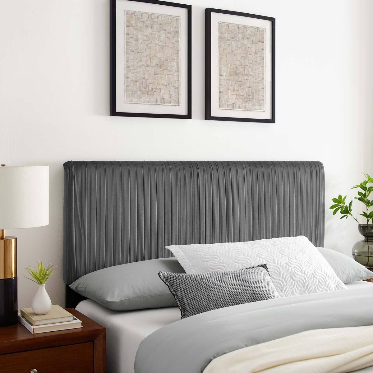 White Performance Velvet King/California King Headboard W115913