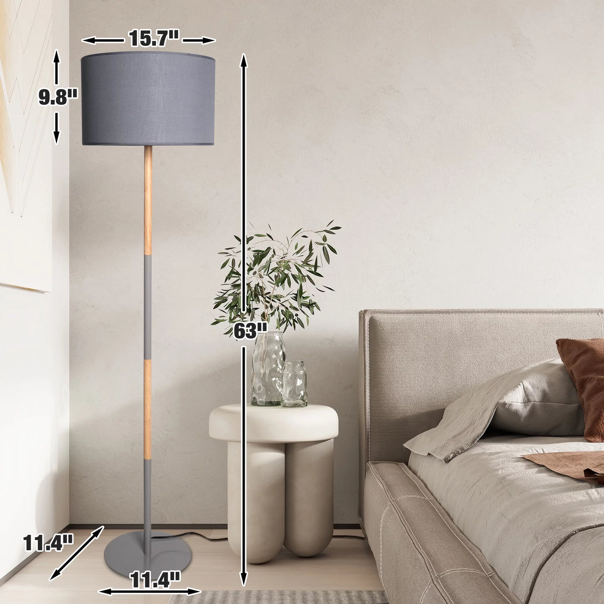 Modern Floor Lamp with 8W LED Bulb, Foot Switch & Fabric Lamp Shade E33643