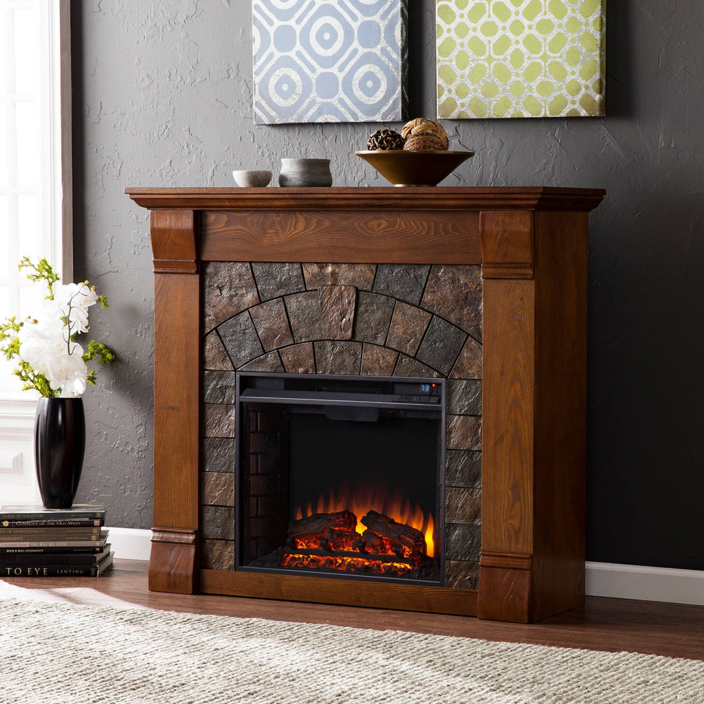 Antique Oak Electric Fireplace L912738