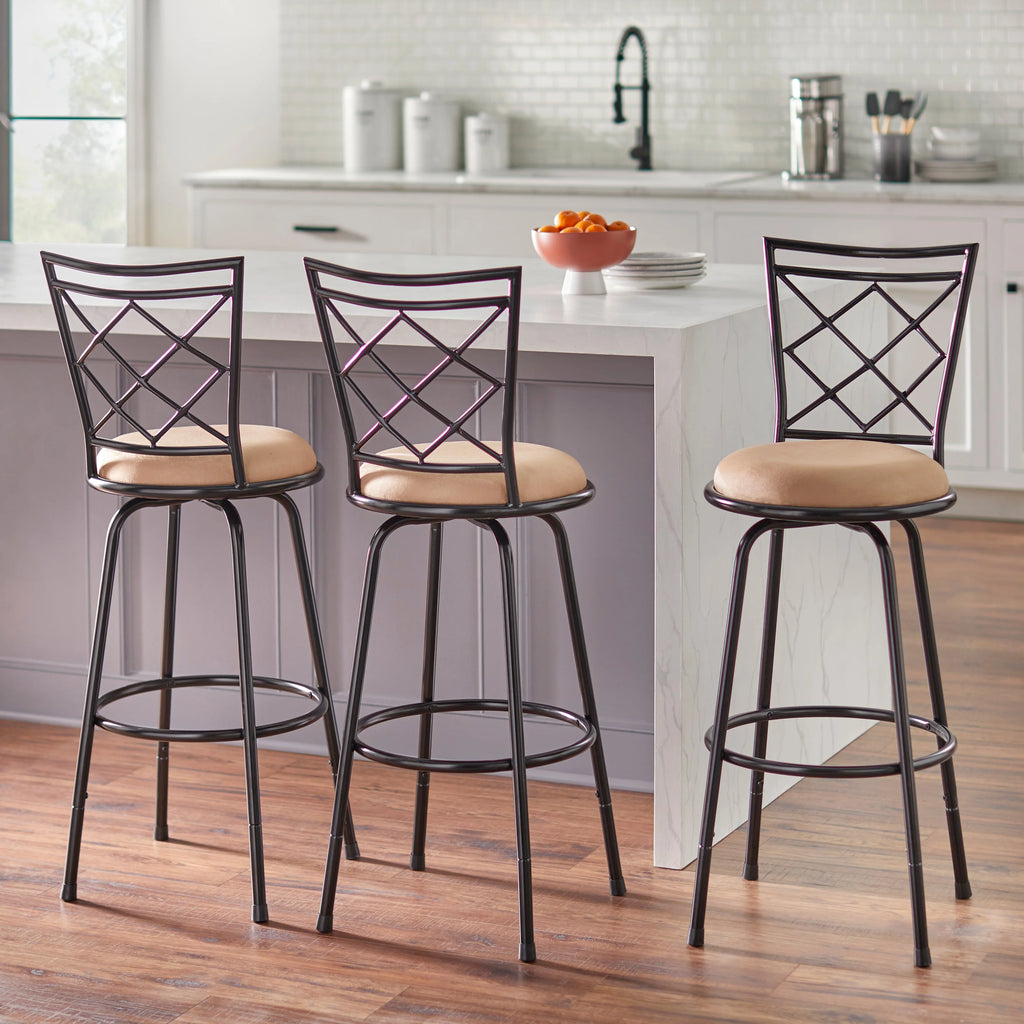 Adjustable Height Swivel Stools Set of 3 Brown Microfiber S1537