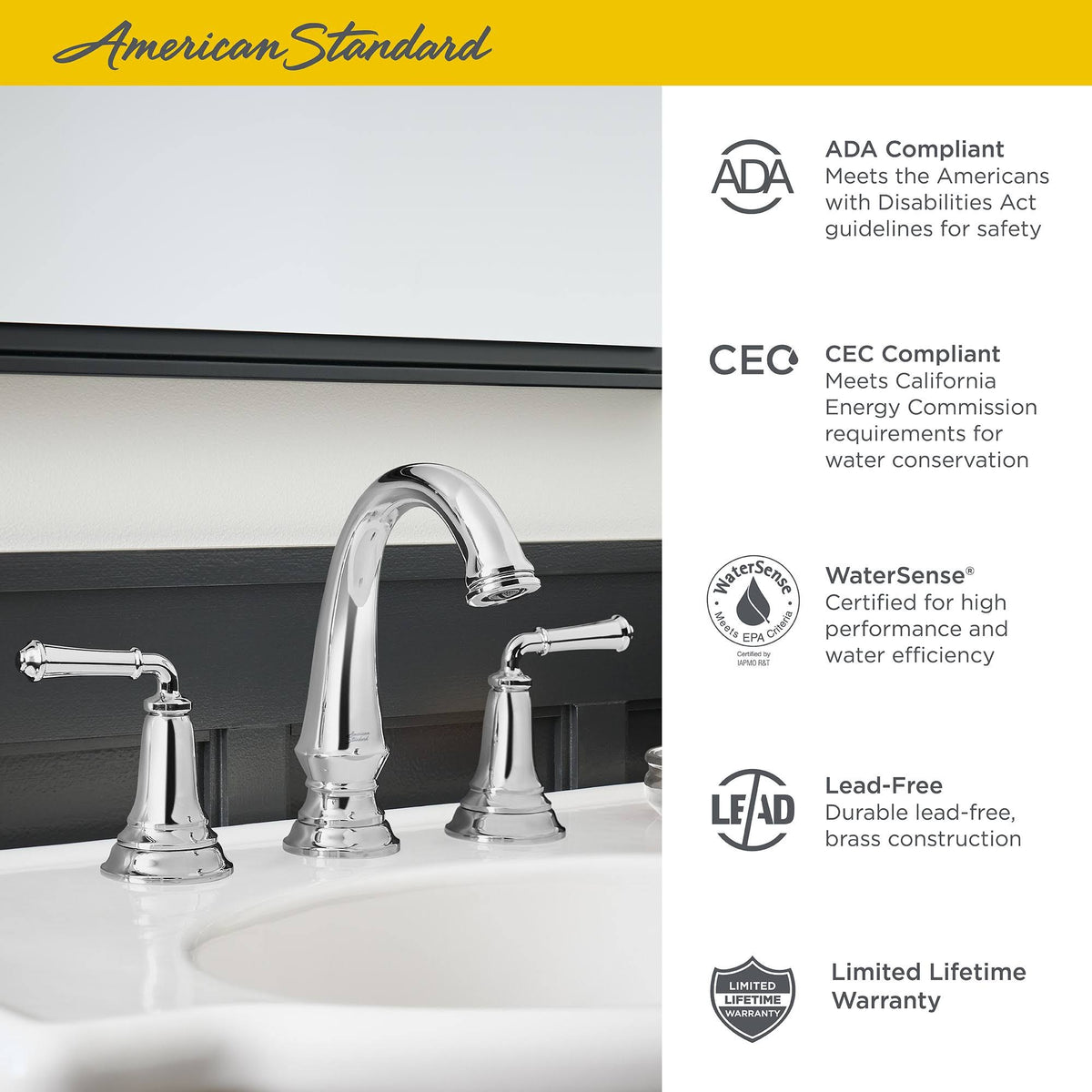 Polished Chrome Widespread Bathroom Faucet with Pop-Up Drain I55455