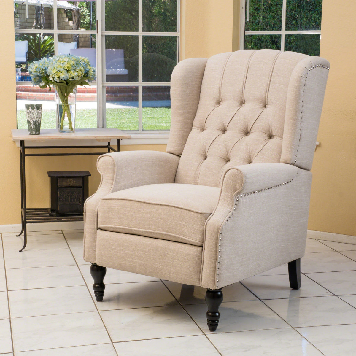 Beige Fabric Wingback Recliner B97211
