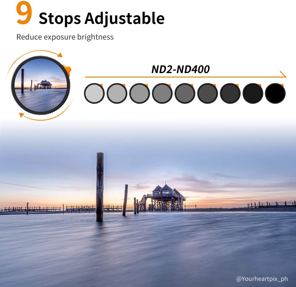 67mm Variable ND Filter ND2-ND400 with Multi-Layer Coatings AGC Glass Neutral Density Filter Pack of 2 N3920