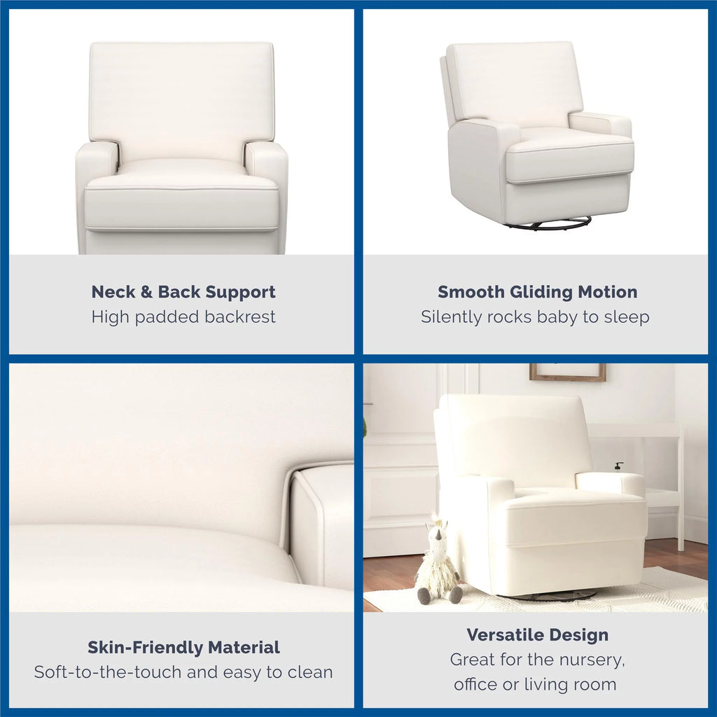 White Linen Swivel Glider Recliner Chair W494