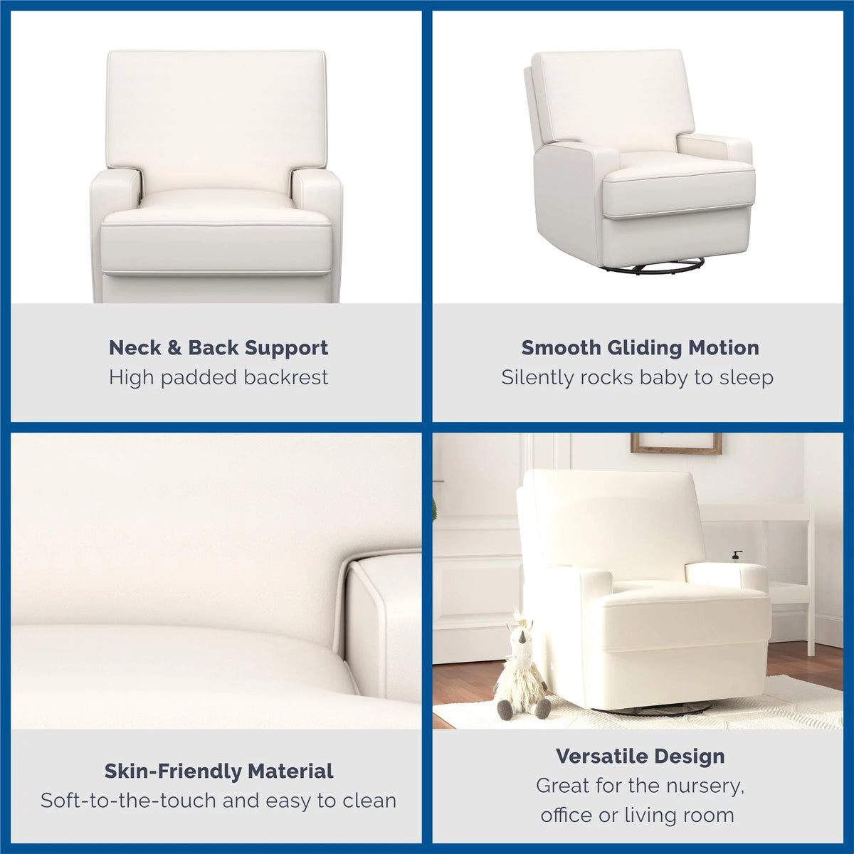 White Linen Swivel Glider Recliner Chair W494