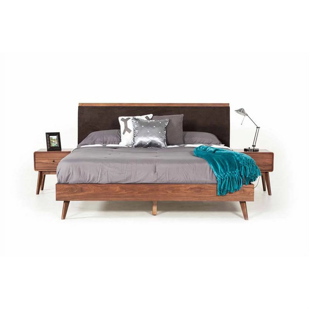 Modern Fabric & Wood Eastern King Bed in Brown/Walnut V868