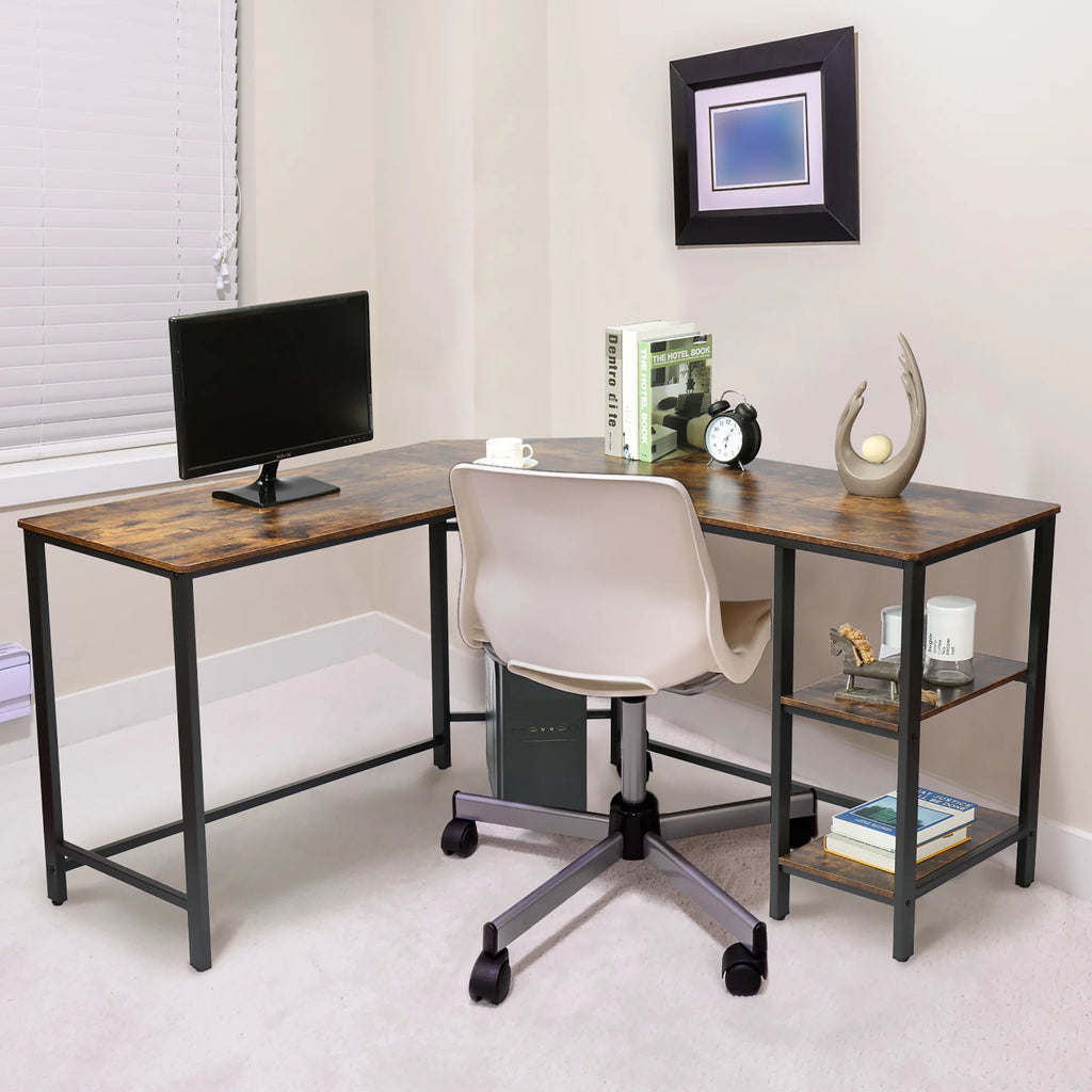 L Shaped Corner Computer Desk 54.3 inch with Storage Shelf R327188