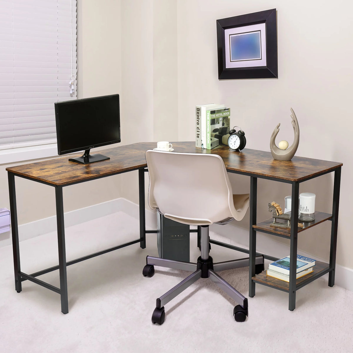 L Shaped Corner Computer Desk 54.3 inch with Storage Shelf R327188