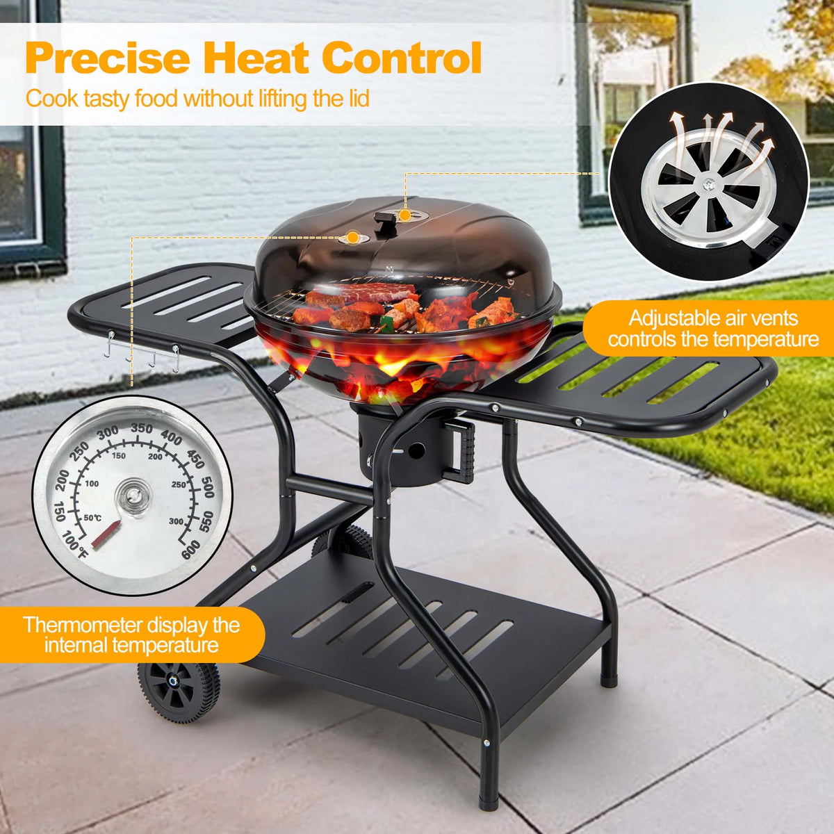 22 inch Charcoal BBQ Grill with Thermometer P8043