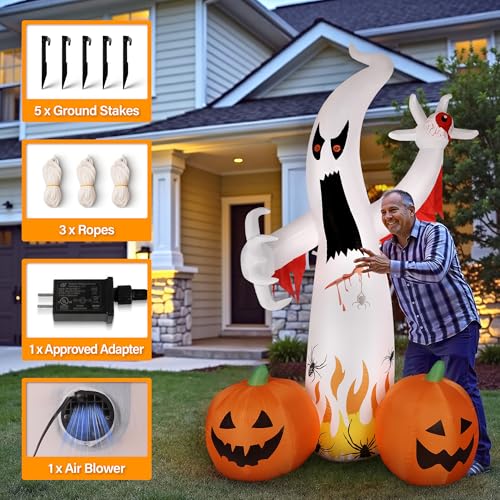 8FT Halloween Inflatables Ghost with Built-in LED Lights Y689