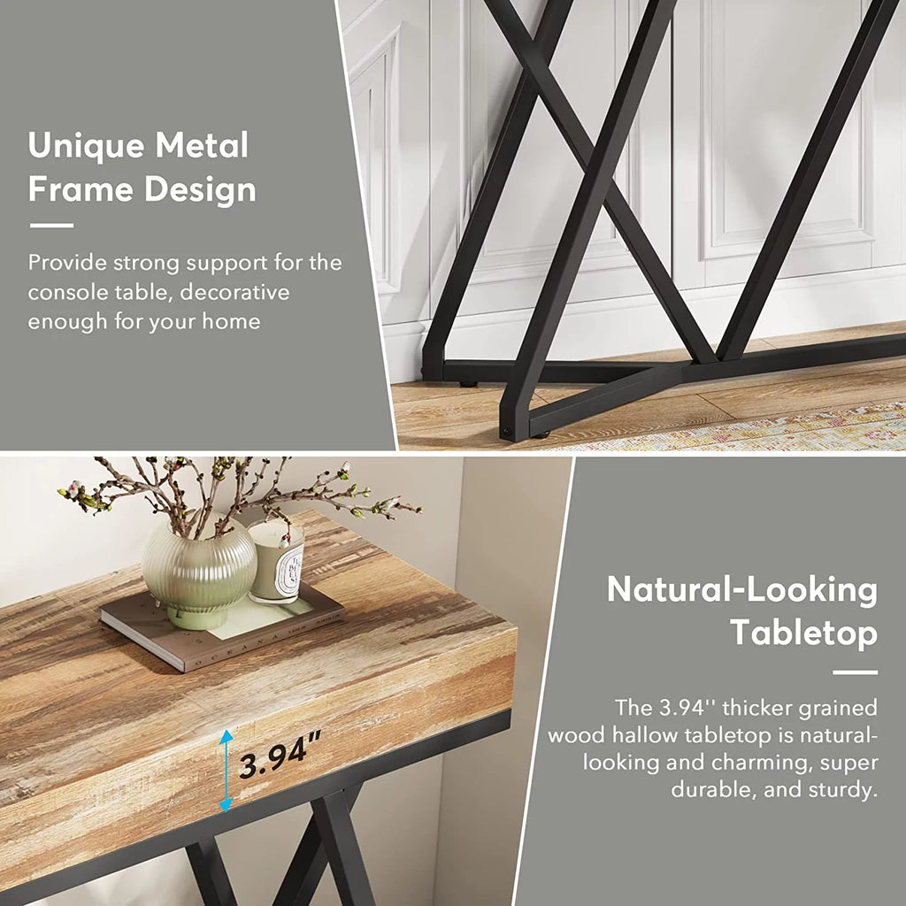 55" Wood Console Table with Metal Base G20454