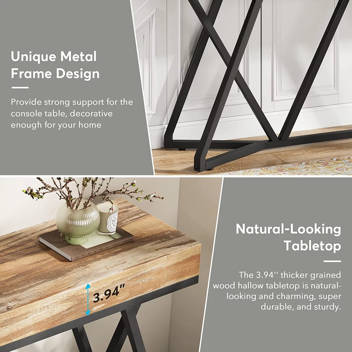 55" Wood Console Table with Metal Base G20454
