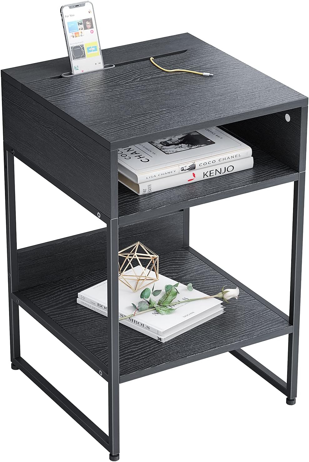 Fir Brown Side Table with Storage Compartment L829