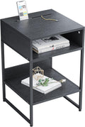 Fir Brown Side Table with Storage Compartment L829