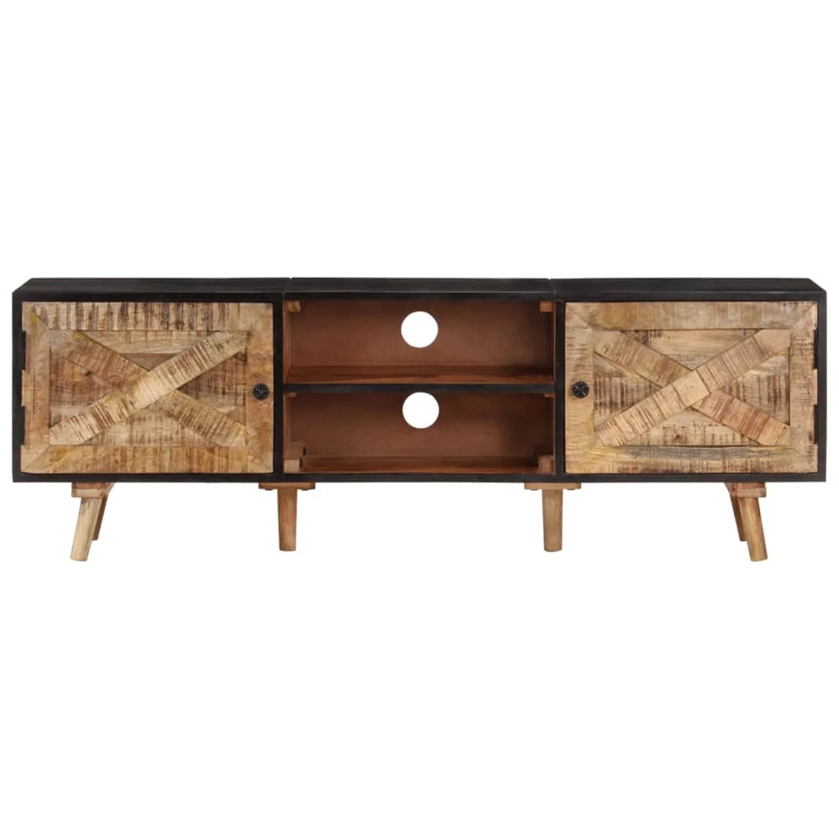 Rough Mango Wood and Solid Acacia Wood TV Cabinet with Storage Shelf C847242