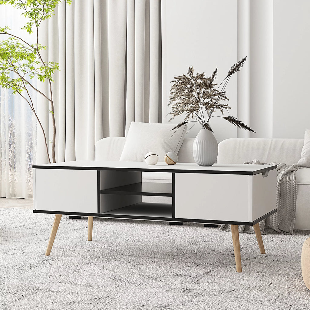 Modern Coffee Table with Storage Wooden Center Table, White O8145