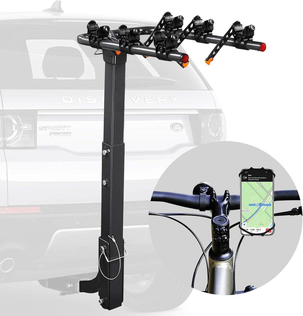 Bicycle Car Rack Bike Hitch Rack Double Foldable Bike Carrier Rack with 2'' Hitch Receiver, Bike Phone Mount, 4 Bike, Pack of 2 H1235